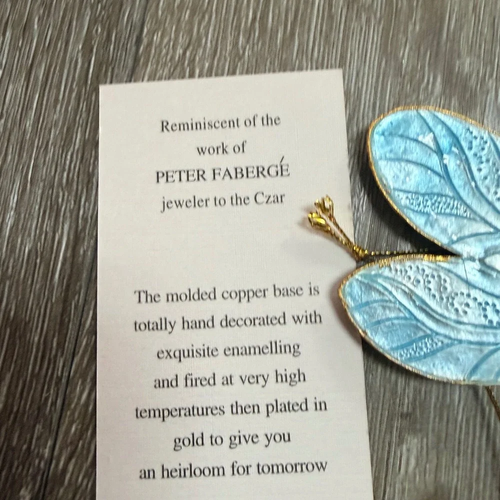 Alsan Company Victorian Enamelling Dragonfly Ornament Gold Plated Copper Blue